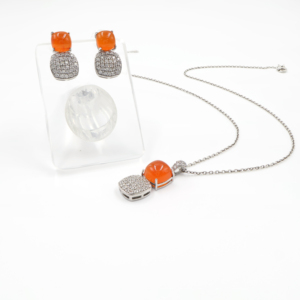 Ensemble de boucles d'oreilles pendantes en argent sterling 925 avec calcédoine orange naturelle, plaqué rhodium, style punk pour femmes, cadeau d'anniversaire, bijoux fins - Product Image 2