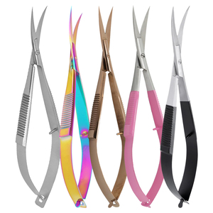 Tijeras de cejas de acero inoxidable con resorte de color personalizado para recortar, herramienta de belleza - Product Image 1