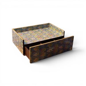 Handcrafted Lacquered Wooden Single Drawer Gold Storage Box | Decorative <b>Desk</b> Organizer Drawer | Jewelry Keepsake Box <b>Space</b> - Product Image 4