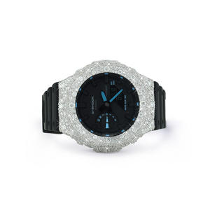 Montre classique en moissanite avec demi-bijoux en diamants et bracelet en caoutchouc, montre unisexe - Product Image 1