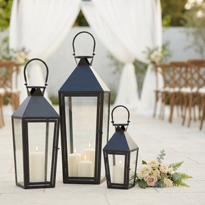 Faroles de Metal Negros Cónicos Clásicos al por Mayor para Decoración del Hogar, Patio y Bodas - Product Image 1
