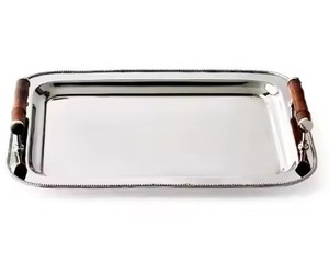 Plateau de service rond moderne en acier inoxydable avec fond miroir et rebord métallique découpé – Vente chaude - Product Image 3