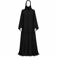 Abaya noire de qualité supérieure pour femmes avec broderie perlée |   Robe musulmane modeste à manches longues, tenue islamique ample et élégante, abaya