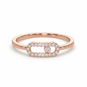 แหวนทองคำแท้ 14K แบบซ้อนได้ ประดับเพชรทรงกลม เพชรเลี้ยงในห้องปฏิบัติการ แหวนแต่งงานสำหรับผู้หญิง แหวนเพชรแบบมินิมอลชุบทองรูปทรงคลิปหนีบกระดาษ - Product Image 1