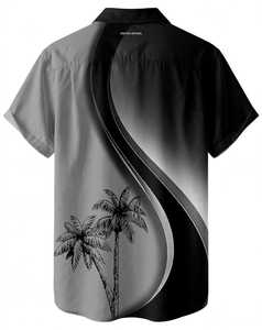 Chemise Hawaïenne Homme ONETEN APPAREL à Manches Courtes Anti-Plis Été Noir Gris Imprimé Palmiers Décontractée Respirante Coupe Classique - Product Image 2