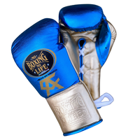 Guantes de Boxeo de Primera Calidad, Sin Boxeo No Hay Vida, Azules y Dorados, de Cuero Genuino, con Cordones, Transpirables, para Adultos, para Sparring