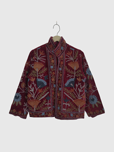 Veste à col mandarin en coton brodée à la main avec des motifs floraux, manches longues, longueur normale, pour femmes adultes, style Prairie Chic, idéale pour le printemps - Product Image 1