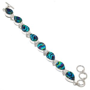 925 Silver Overlay <b>Abalone</b> <b>Shell</b> Oval Shape Emerald Chain Link Unisex Luxury Classic Jewelry Beautiful Gift Birthday - Product Image 3