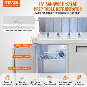 Impianto di refrigerazione cucina commerciale 48 \ "tavolo per insalata Sandwich con 2 porte e 18 padelle per uso commerciale - Product Image 2
