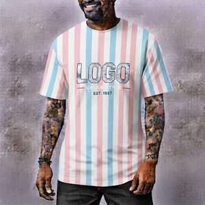 เสื้อยืดผู้ชายลายทางใหม่ แขนสั้น คอกลม ทรงปกติ สไตล์ลำลอง ทันสมัย พิมพ์ลายผ้าคอตตอนเจอร์ซีย์ ดีไซน์โลโก้ด้านหน้า - Product Image 1