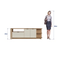 Meuble TV de style moderne CARMENERE 3 portes en bois pour salon, en panneaux de particules, finition Naturelle/Cristalo, design brésilien haut de gamme