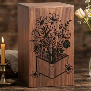 Handcrafted American Style Wooden Urn <b>Box</b>-Engraved Floral Memorial Keepsake Eco-Friendly & Durable Eternal Memory Urn - Product Image 1