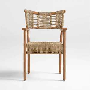 Fauteuil moderne en teck massif avec assise et dossier en corde tressée à la main, finition naturelle pour restaurant, café, hôtel et extérieur - Product Image 2