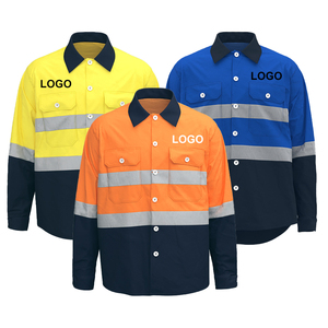 Chemise de travail professionnelle en coton à manches courtes, style boutonné, haute visibilité avec bandes réfléchissantes, respirante et durable pour le travail de jour - Product Image 1
