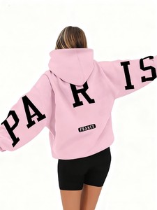 Sweat-shirt à capuche décontracté d'hiver, manches longues, style pull, tissu tricoté, bouton, logo personnalisé, service OEM, 100% polyester - Product Image 2