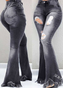 2026 Fashion New Casual Streetwear Eco-Friendly Women's <b>Denim</b> <b>Stretch</b> Patchwork Tassel Wide Leg Bell Bottom Flare Jeans - Product Image 2