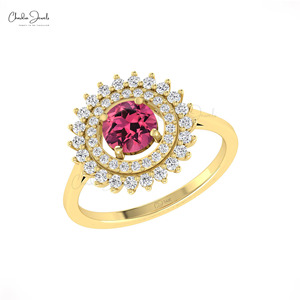 Asian Manufacturers 6mm Prong Set Pink Tourmaline & G-H Diamond Art Deco-Inspired <b>Ring</b> With 14k Solid <b>Gold</b> Dual Birthstone <b>Ring</b> - Product Image 5