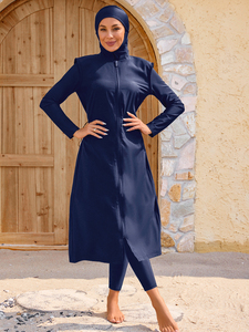 2025 Waterproof Quick Dry Burkini 2 Piece <b>Set</b> Crystal Front <b>Modest</b> Muslim Women Swimwear High Cut Bottom Long Sleeve - Product Image 4