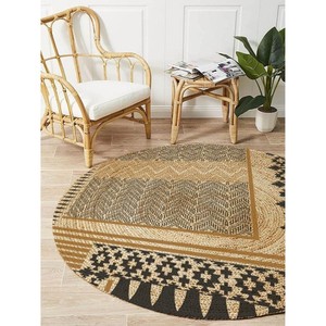 Industry Trending Round Jute Area Rug Geometric Bohemian Style Flat Weave Non-Slip Living Room Decor Spot Clean - Product Image 4