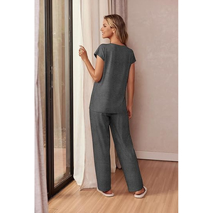 Women Designer Style Lounge Wear Set Casual Top <b>Elastic</b> Waist Pants Custom Printing Wholesale - Product Image 4