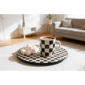 Centro de mesa giratorio de madera y nácar hecho a mano para servir comida, como pieza central de mesa y para ocasiones especiales. - Product Image 3