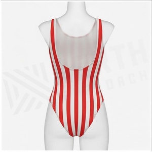 NORTH APPROACH Traje de baño de una pieza con rayas rojas y blancas para mujer, traje de baño elástico con cuello redondo - Product Image 2