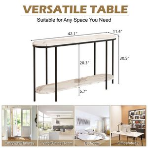 Consolle a 2 livelli con ripiani stretti e specchio effetto marmo per ingresso, soggiorno o camera da letto - 31283576 - Product Image 3