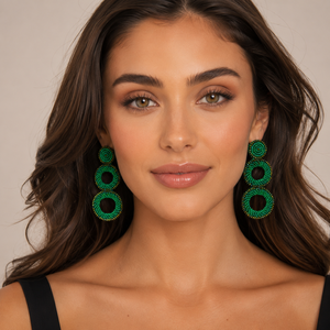 Pendientes de Aro Dobles con Cuentas de Cristal Verde Esmeralda, Hechos a Mano, para Mujer, Modelo SSTRINGZ ER043, Ideales para Fiestas y Bodas - Product Image 6