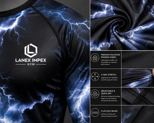 <b>Men</b> Lightning Storm <b>Compression</b> <b>Shirt</b> Long Sleeve Rash Guard Gym Workout Base Layer Athletic Performance Sportswear Custom Logo - Product Image 5