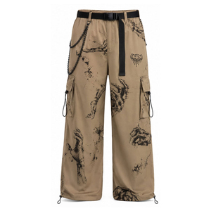 Gothic Wide Leg Cargo Pants Mid Waist Loose Fit Denim Eco-Friendly Quick Dry Solid Pattern Metal Ring Decoration Men's Autumn - Product Image 2