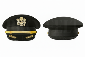 Custom Black Color Embroidered Brim Peak Cap with Gold Trim Adjustable Formal Uniform Style Headwear Outdoor <b>Hat</b> for <b>Men</b> - Product Image 3