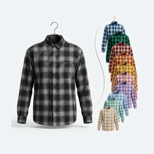 Chemise habillée décontractée à manches longues en coton doux et confortable, imprimée sur mesure, en flanelle, à carreaux, pour affaires, collection automne - Product Image 1