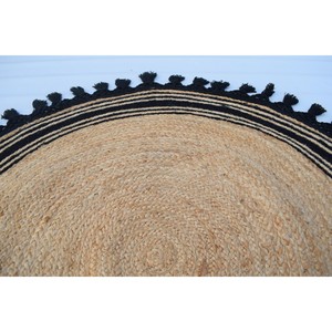 Bohemian Style Flat Pile Living Room Decor Customizable Handmade Jute Round Area Rug Striped - Product Image 5