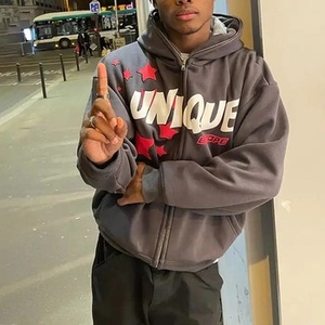 Vente en gros de sweats à capuche pour hommes 100% coton, entièrement zippés, grandes tailles, avec impression 3D en relief de logo personnalisé, modèle Sun Fad - Product Image 5