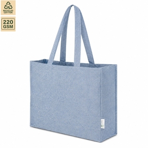 Sac fourre-tout en coton recyclé mélangé bleu clair 50,5x36x11 cm, logo personnalisé, sac de shopping promotionnel réutilisable, vente en gros, OEM, ODM, export - Product Image 1