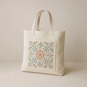 Bolsa de Lona Bordada EcoDari, Mediana, Hecha a Mano, con Patrón de Letras, Nombre Personalizado, Uso Diario, Asa de Algodón, a la Moda - Product Image 1