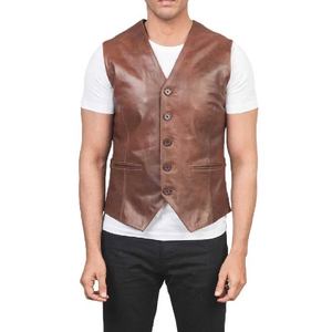 Chaleco de Cuero Marrón para Hombre, Chaqueta Clásica sin Mangas, Prenda Exterior Elegante, Perfecta para Uso Casual y Aventuras al Aire Libre - Product Image 1
