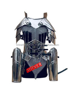 Medieval Gorget Pauldron Waist Armor Chainmail Knight Armor Guard Leather Strip Corset Silver Lady Armor Suit Steel <b>Costume</b> - Product Image 6