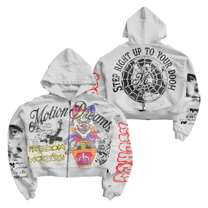 Private Label <b>White</b> Heavyweight Cotton Zip Up Hoodie Custom DTG Printed Streetwear Graphic <b>Sweatshirt</b> with Pocket for Men - Product Image 1