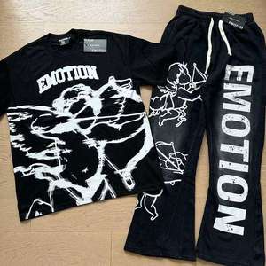 เสื้อยืดแขนสั้นลายกราฟิกผ้าฝ้าย 100% สั่งทำขายส่ง ชุดเซ็ตสองชิ้น กางเกงขายาว สำหรับผู้ชาย - Product Image 2