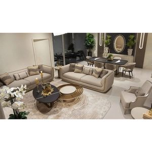 Modern Italian Solid Teak Wood <b>Sofa</b> Set Luxury Fabric 3 Seater Couches Accent Armchairs Central Coffee <b>Table</b> Living Room - Product Image 1