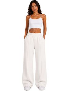 Manufacturer Customized Women White Wide Leg Sweatpants High Waist Loose Fit Lounge Jogger Pants Casual Streetwear Daily Wear - Product Image 1
