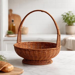 Natural Color Rattan Basket Wood Material with Modern Style Functional Design for <b>Tabletop</b> Kitchenware Home Food <b>Storage</b> - Product Image 1