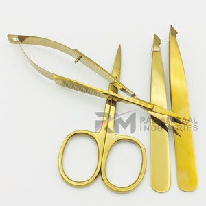 Pinzas para Cejas Inclinadas RMI, Juego de Pinzas para Cejas de Plasma Doradas de Alta Calidad con Tijeras de Resorte, Suministros para Cejas de Última Tendencia OEM - Product Image 4
