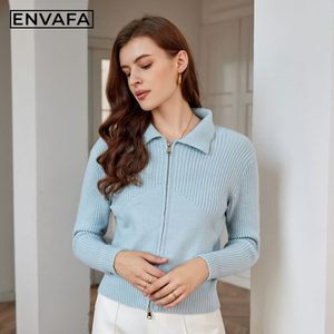 Cárdigan de punto de ganchillo con cuello vuelto para mujer, doble cremallera, manga larga, informal, elegante, cálido, antiarrugas, para otoño - Product Image 5
