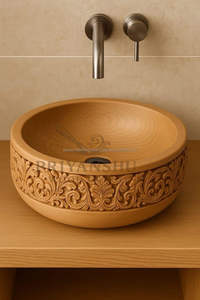 Wooden Wash Basin Antique Wooden <b>Bowl</b> Modern Luxury Design Oval Art Washbasin Hotel Hand Wash Basin White and Gold Bathroom - Product Image 2