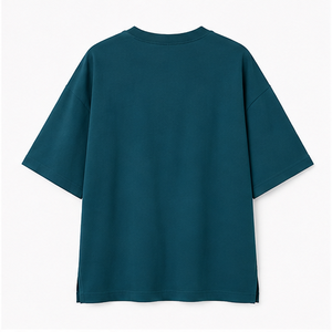 Custom Deep Teal Bamboo Cotton Cocoon <b>Mens</b> Oversized Short Sleeve Crew Neck T-Shirt MTS-OVR-0014 - Product Image 2