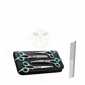 <b>Dog</b> Cats Grooming <b>Scissors</b> 5 Pcs Set Stainless Steel Pet Grooming Tools Set Thinning Straight Curved Shears and Comb - Product Image 1