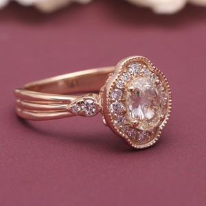 Oval Cut Champagne Diamond <b>Ring</b> 18K Rose / Yellow & White Gold Vintage Halo Diamond <b>Ring</b> Women Engagement Fine Jewelry - Product Image 2