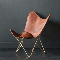 2024 moderne Style industriel marron cuir papillon chaise fer à manger chaise pour maison cuisine hôtel meubles inde fabriqué en usine